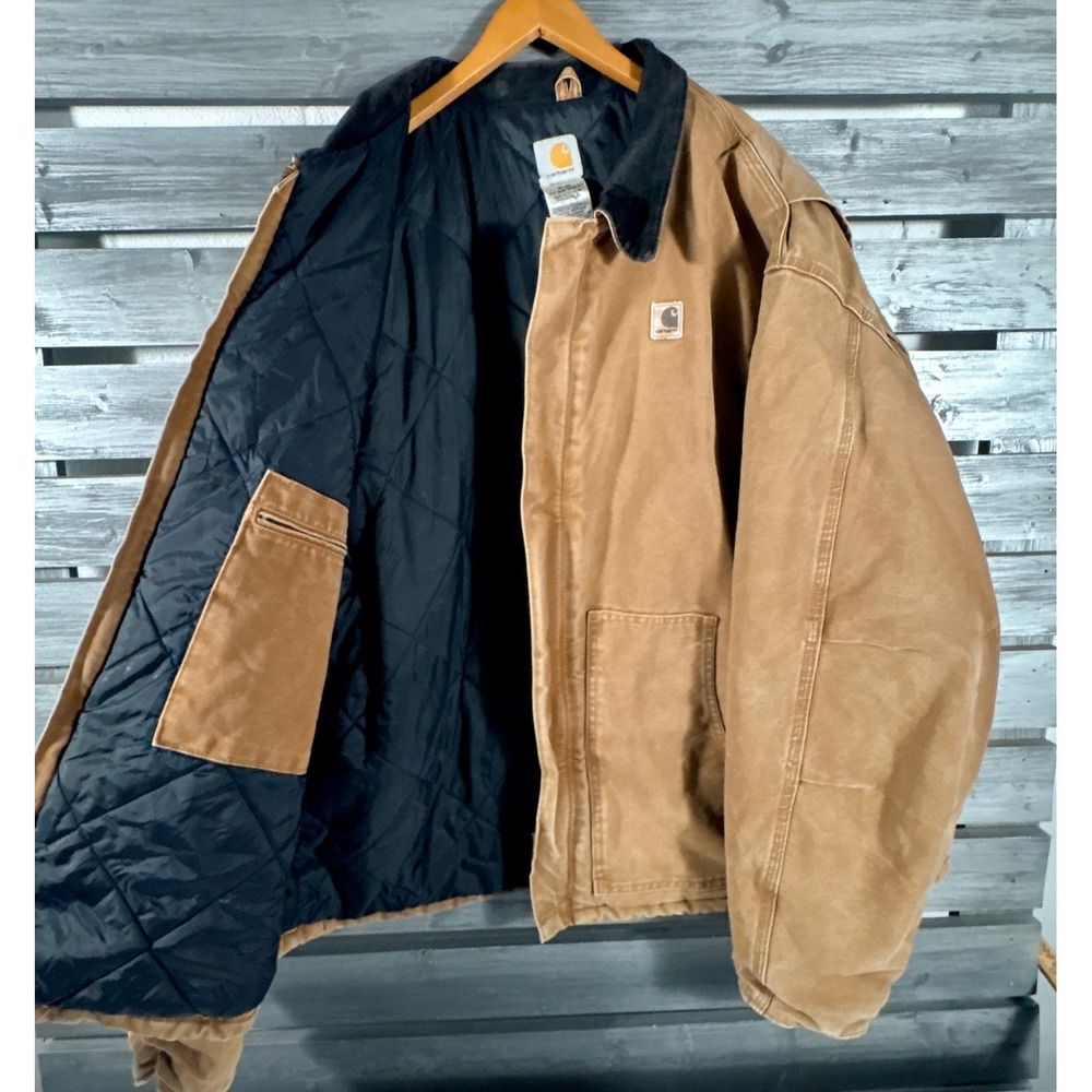 VTG Carhartt J22 BRN Arctic Quilt Lined Sandstone Duck Detroit Jacket Mens 3XLT
